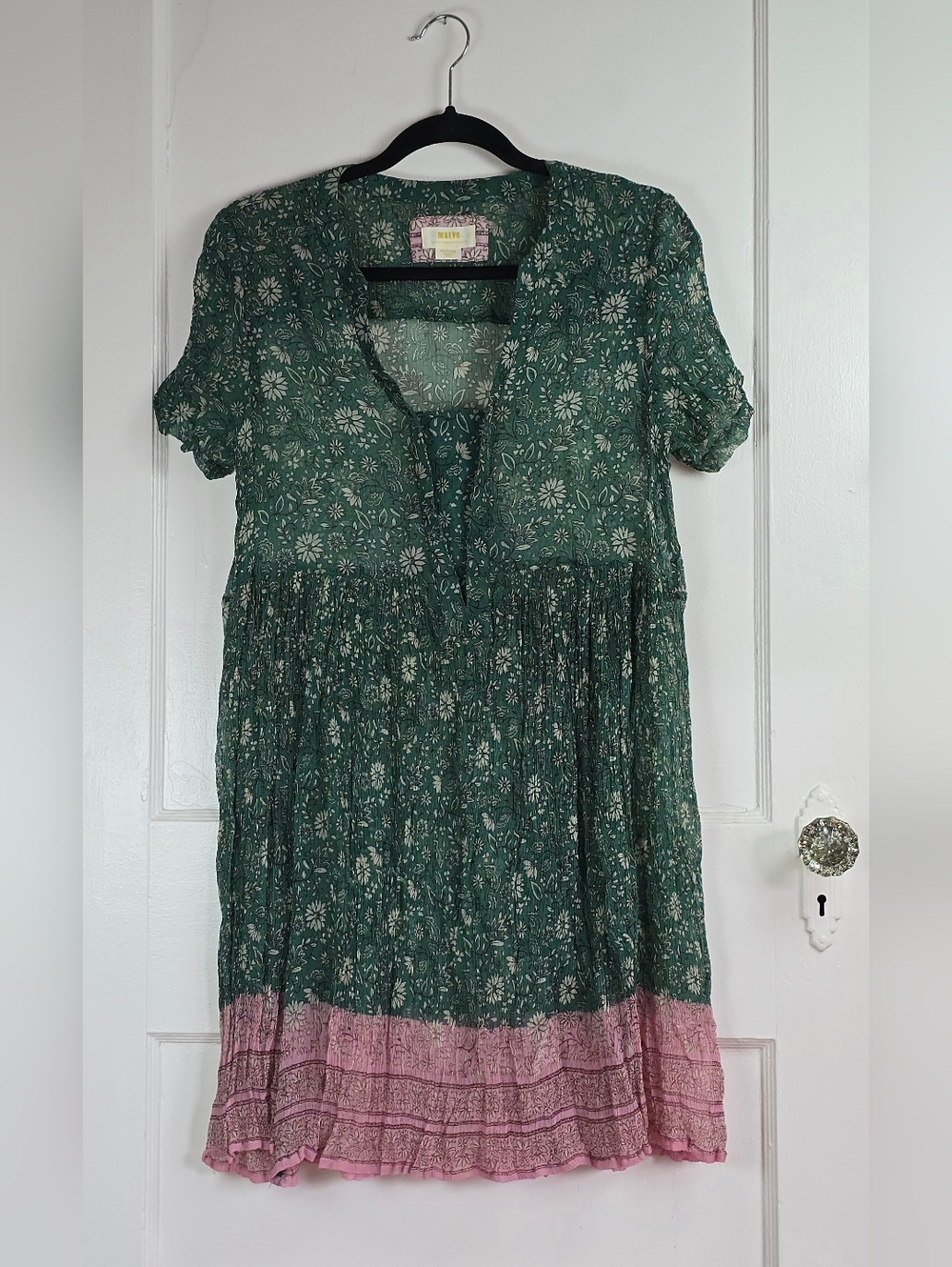 Maeve Green and Pink Gauze Boho Mini Dress M